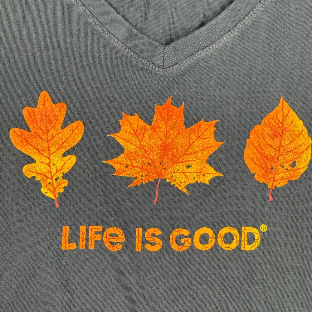 Life Is Good Women's Blue Long Sleeve Tee with Orange Leaf Design - Picture 3 of 7